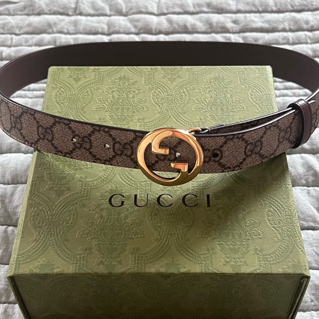 Gucci Brown Gg Canvas Belt With Gold Double G Buckle (Monogram)